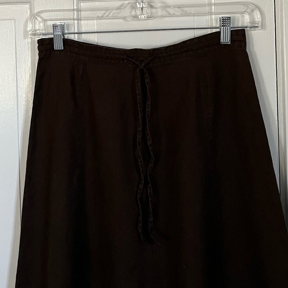 Liz Claiborne Brown Maxi Skirt 100% Linen Pintucked Ruffle Size 6 - Picture 4 of 9
